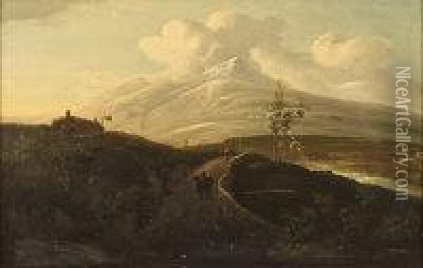 Extensive Mountain Landscape Oil Painting - William II Sadler