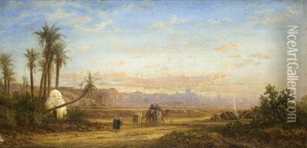 Nordafrikanische Landschaft Mit Karawane Oil Painting - Bernhard H. Fiedler