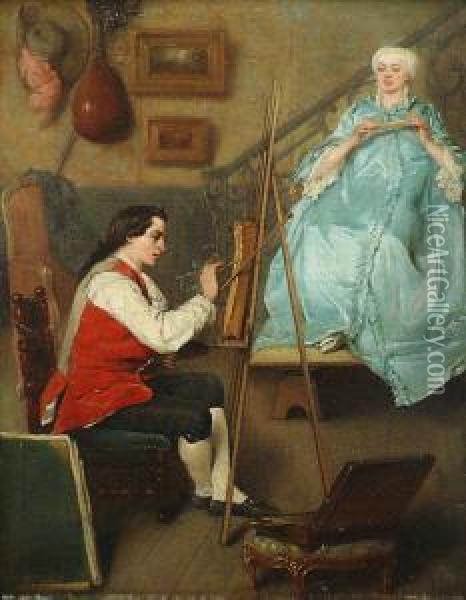 Le Peintre Et Son Modele Oil Painting - Benjamin Eugene Fichel
