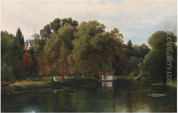 Playing On The Banks Of The Lake Oil Painting - Pawel Pawlowitsch Dshogin