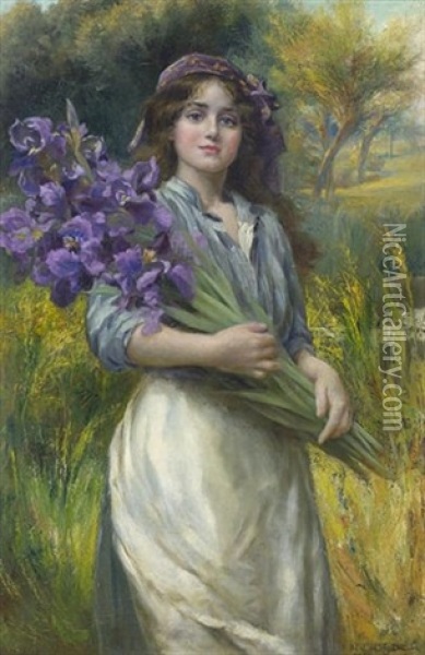Iris Oil Painting - Norman Prescott Davies