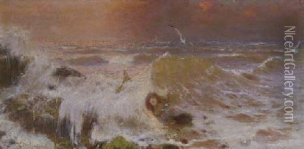 A Sirene's Song Oil Painting - Benes (Benesch) Knuepfer