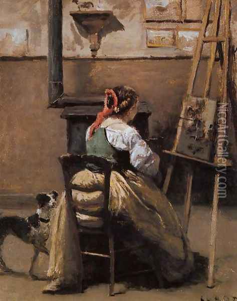 The Artist's Studio Oil Painting - Jean-Baptiste-Camille Corot