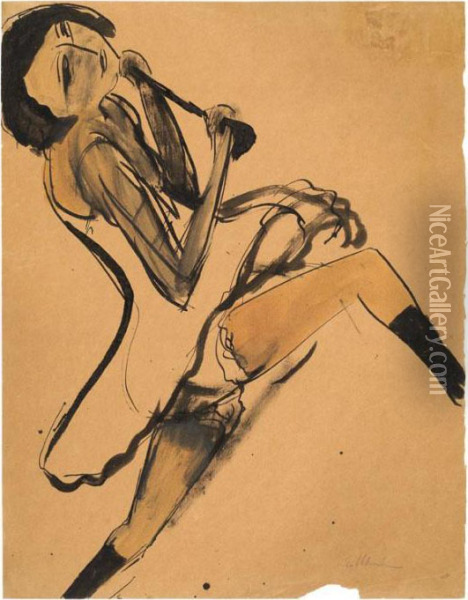 Akrobatin, Mitstab In Den Handen Oil Painting - Ernst Ludwig Kirchner