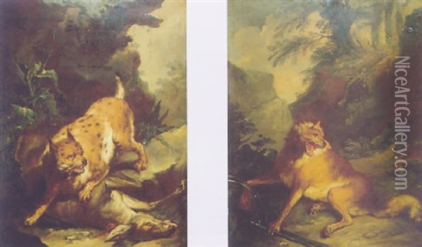 Lynx Attaquant Une Biche Oil Painting - Jean-Baptiste Oudry