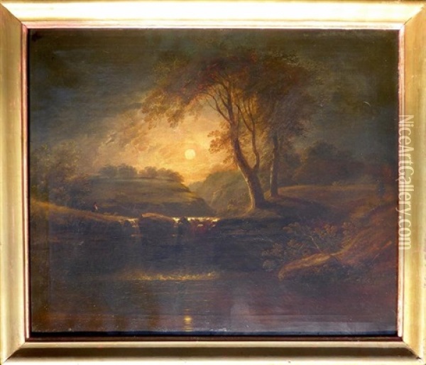 Landscape By Moonlight Oil Painting - Thomas Hill