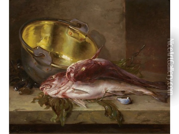 Still Life With Fish Oil Painting - Edward Bannister