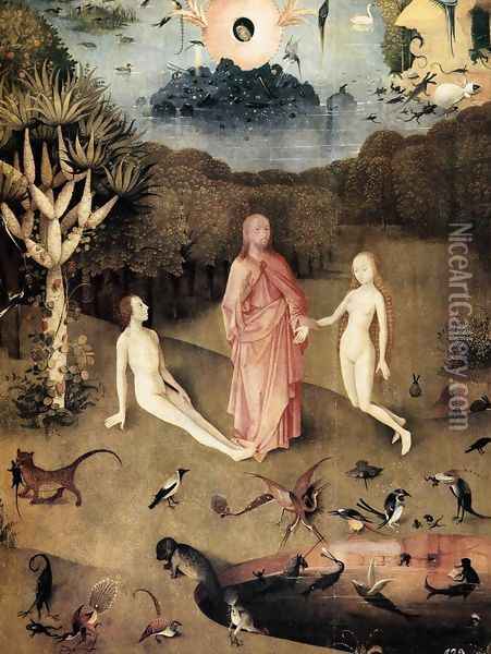 Triptych of Garden of Earthly Delights (left wing) (detail 1) c. 1500 Oil Painting - Hieronymous Bosch