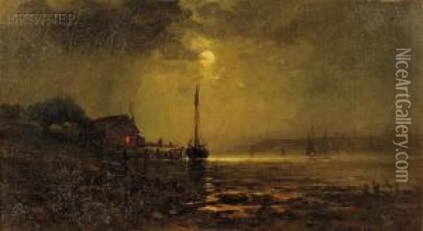 Moonlit Harbor Oil Painting - Wesley Webber
