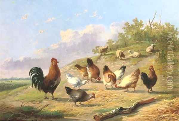 Poultry on a hillside Oil Painting - Auguste Coomans
