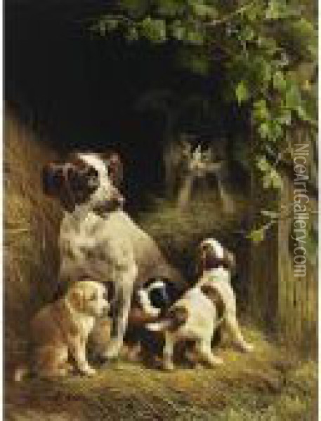 The Watchful Mother Oil Painting - Henriette Ronner-Knip