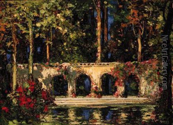 Arcade By The Lake Oil Painting - Thomas E. Mostyn