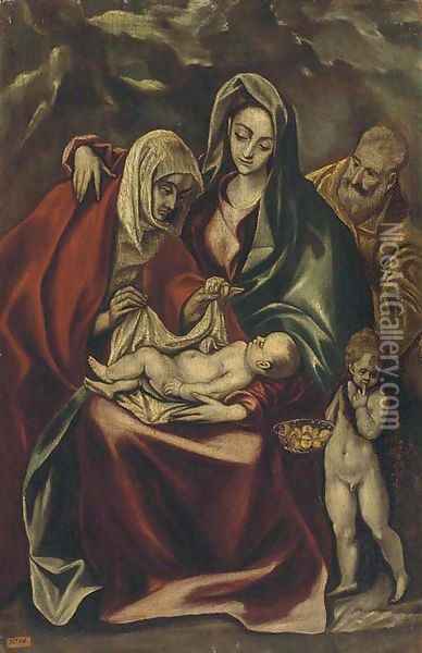 The Holy Family with Saint Anne and the Infant Saint John the Baptist Oil Painting - El Greco (Domenikos Theotokopoulos)