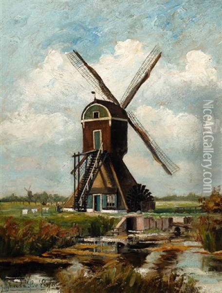 Mill By The Water Oil Painting - Jacoba Louise Stuiveling van Essen