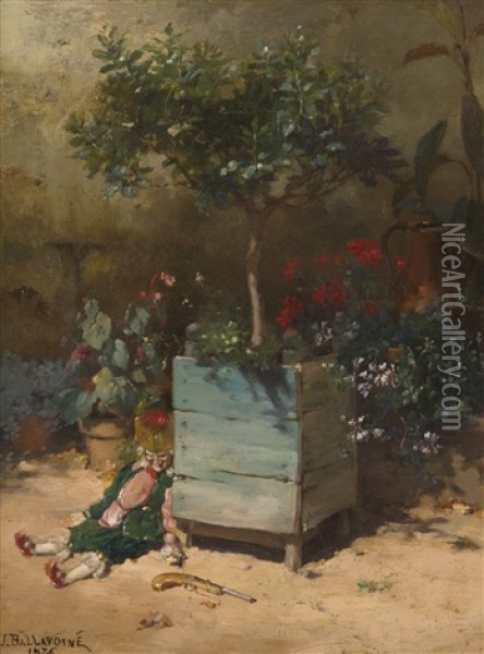 Punchinello In The Garden Oil Painting - Jules Frederic Ballavoine