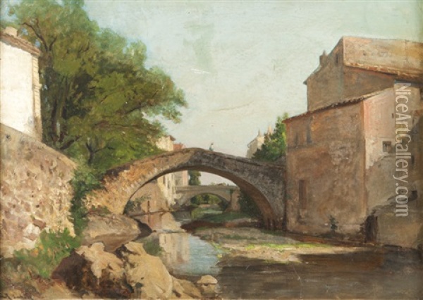 Vue Des Deux Ponts A Sollies-pont Oil Painting - Luc Raphael Ponson
