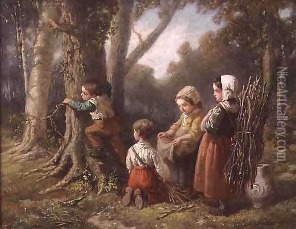 Gathering Firewood, 1855 Oil Painting - Elchanon Verveer