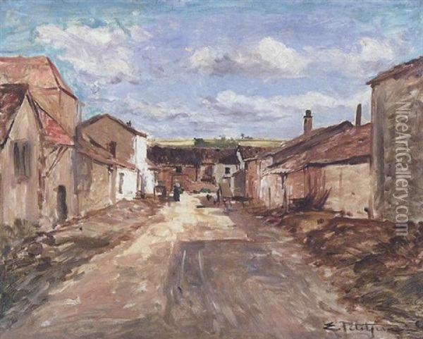 La Rue De Village Avec Personnages Oil Painting - Edmond Marie Petitjean
