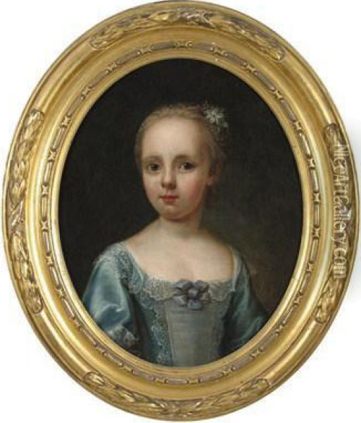 Portrait Of A Girl In A Blue Dress Oil Painting - Bartholomew Dandridge