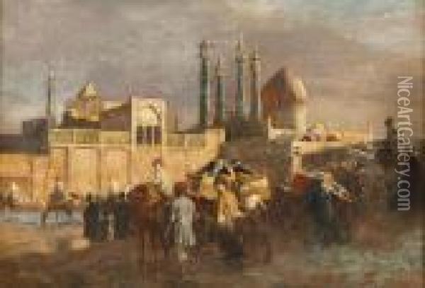 Geschaftiges Treiben Vor Den Toren Einer Orientalischen Stadt Oil Painting - Edwin Lord Weeks