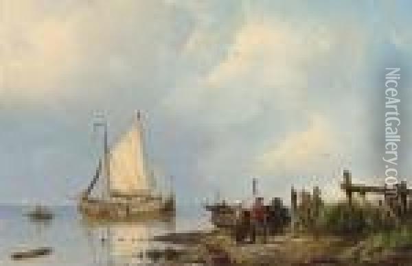 Shipping In An Estuary Oil Painting - Pieter Cornelis Dommershuijzen