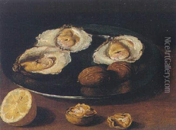 Still Life With Oysters And Walnuts Oil Painting - Jacob Fopsen van Es