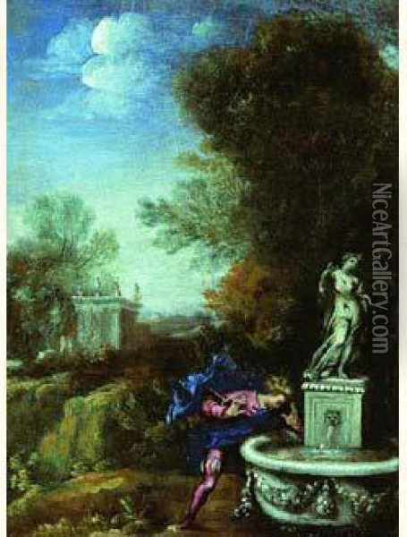 Narcisse Dans Un Encadrement En Trompe L'oeil Oil Painting - Francesco Montelaticci, Cecco Bravo