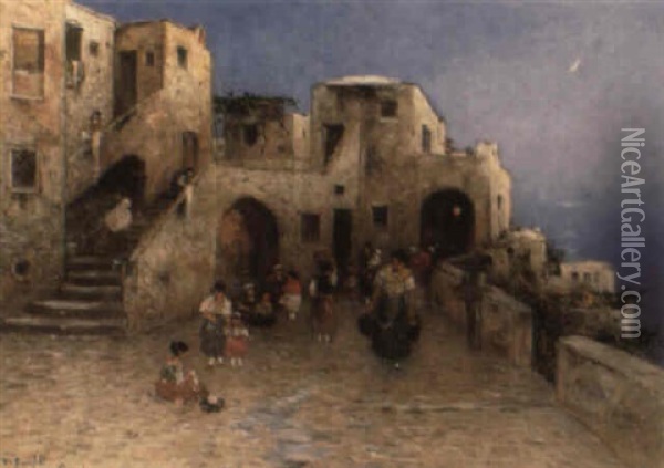 Aftonmotiv Med Folkliv, Italien Oil Painting - Wilhelm von Gegerfelt