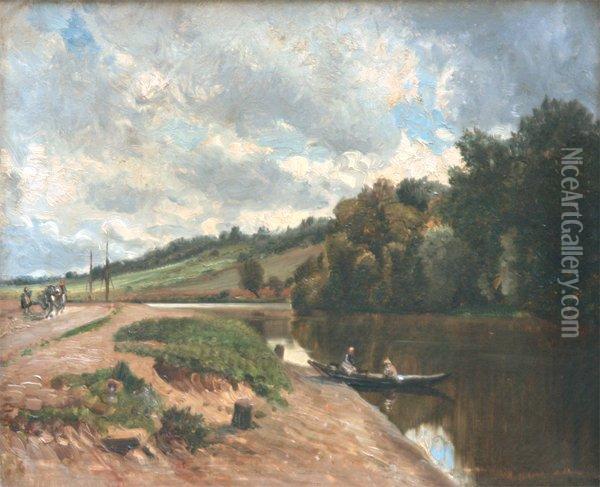 Paysage De Riviere Anime Oil Painting - Edouard Auguste Imer