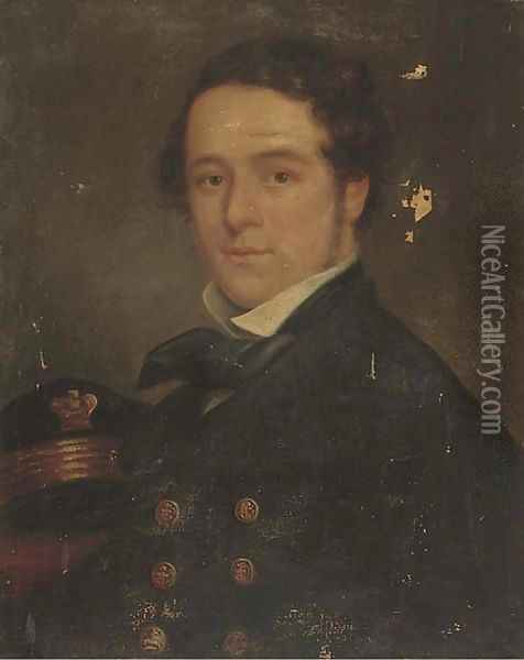 Portrait of a Naval officer, bust-length Oil Painting - English School