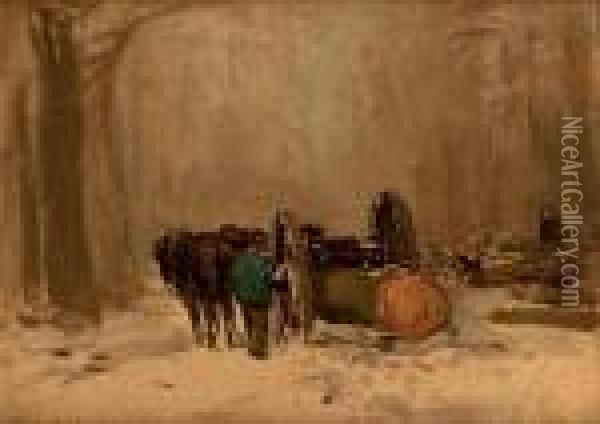 Loggers In Winter Oil Painting - Louis Apol