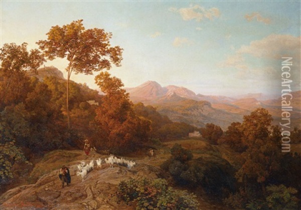 Abendlandschaft In Den Sabinerbergen Mit Einem Ziegenhirten Oil Painting - Johann Valentin Ruths
