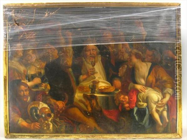 Jordaens, Probably17th/18th C., 'the King Drinks', Oil On Canvasl2at3 Oil Painting - Jacob Jordaens