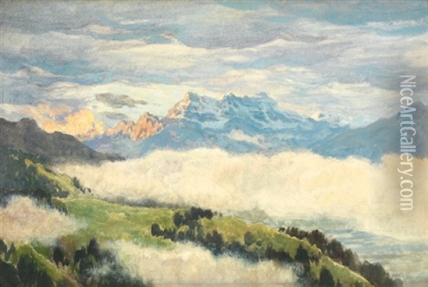 Nuages Au Dessus Du Lac Leman Oil Painting - Emile Rene Menard