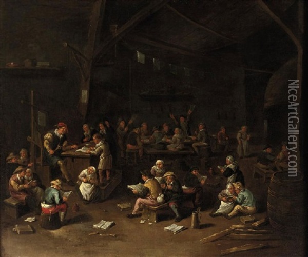 A School Interior With Children Learning To Read And Write Oil Painting - Egbert van Heemskerck the Elder