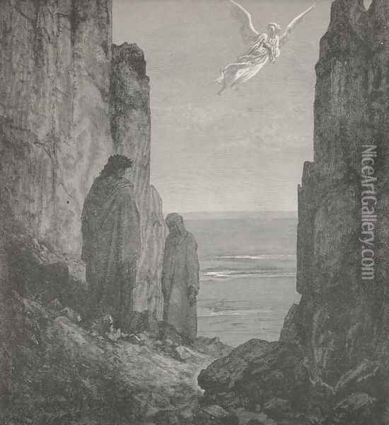 while th' angelic shape A little over us his station took. (Canto XIX., lines 56-57) Oil Painting - Gustave Dore
