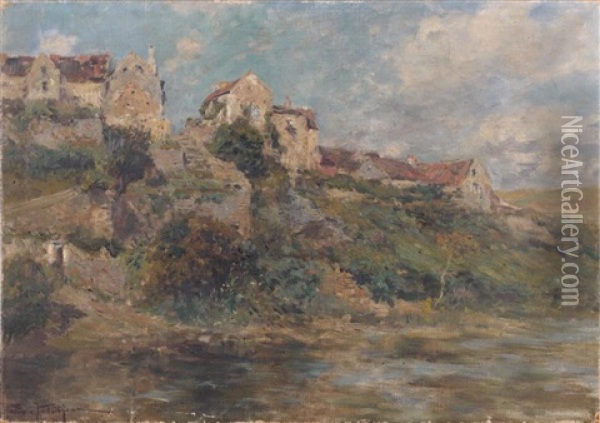 Village Sur Un Mont Oil Painting - Edmond Marie Petitjean