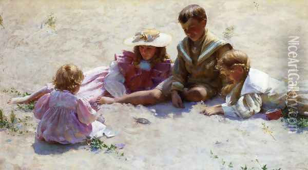 Children by the Seashore Oil Painting - Charles Curran