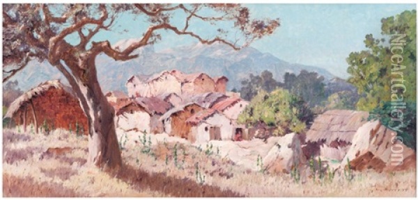 Village En Petite Kabylie, Algerie Oil Painting - Eugene F. A. Deshayes