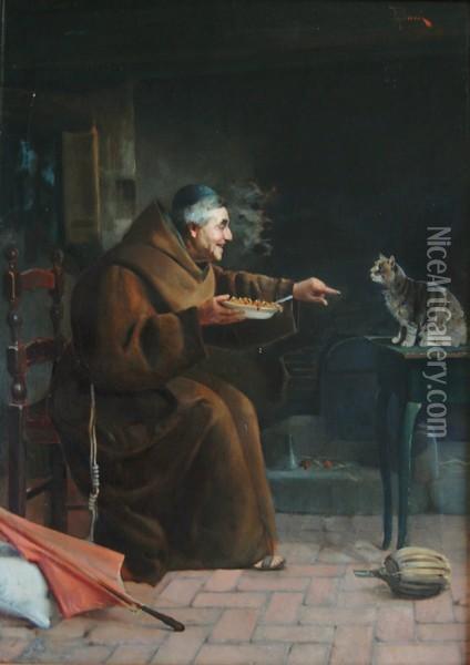 Zakonnik Z Kotem Oil Painting - Adolfo Bacci