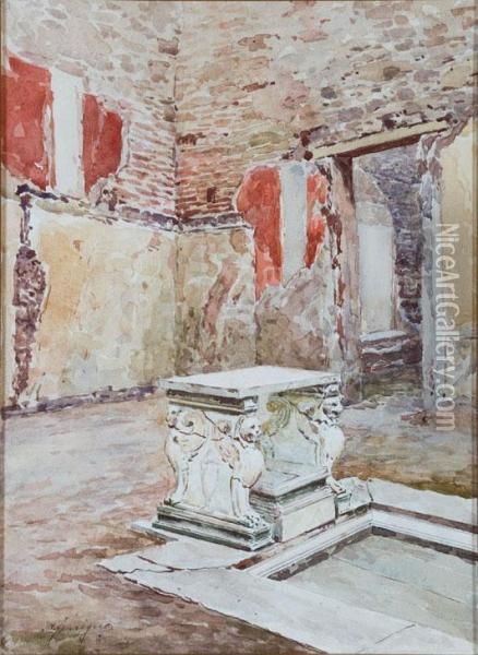 Cortile Pompeiano Con Altare Oil Painting - Antonio Ferrigno