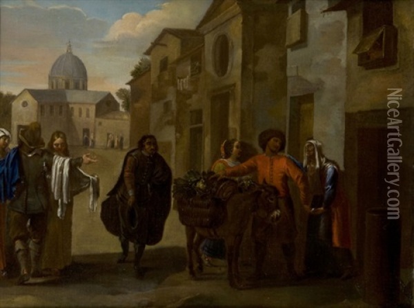 Viandanti E Contadini Presso Una Locanda Oil Painting - Pieter Jacobsz. van Laer