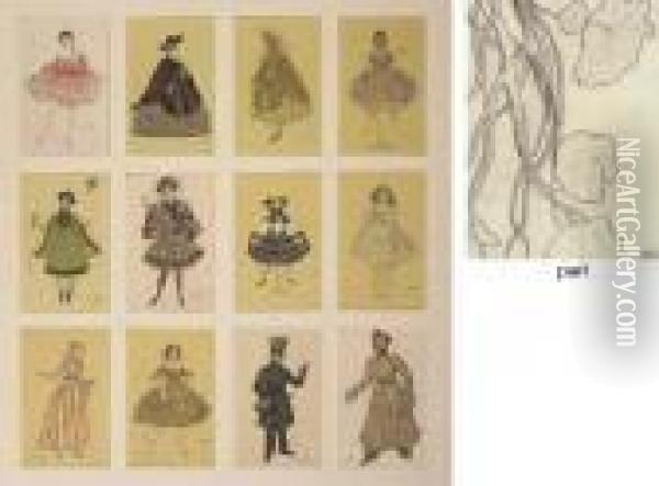 A Series Of Twelve Postcards 
Published By The St. Evgenii Society Depicting Costume Designs From La 
Fee Des Poupees Oil Painting - Lev Samoilovich Bakst