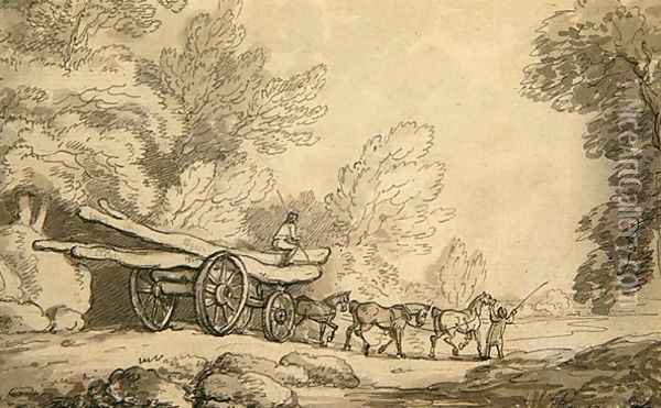 A Timber Wagon, c.1790 Oil Painting - Thomas Rowlandson