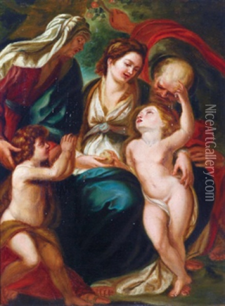 Di Die Heilige Familie Mit Elisabeth Und Dem Johannesknaben - La Sacra Famiglia Con Il Giovannino Oil Painting - Giulio Cesare Procaccini