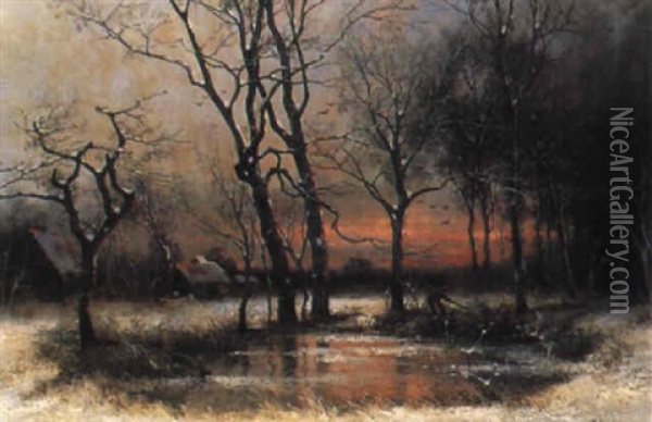 Reisigsammler Im Winter Oil Painting - Adolf Kaufmann