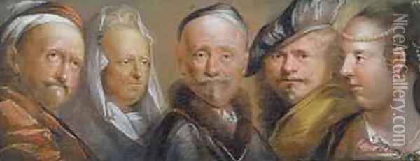 Studies of Five Heads after Rembrandt Oil Painting - Edward Lutterell