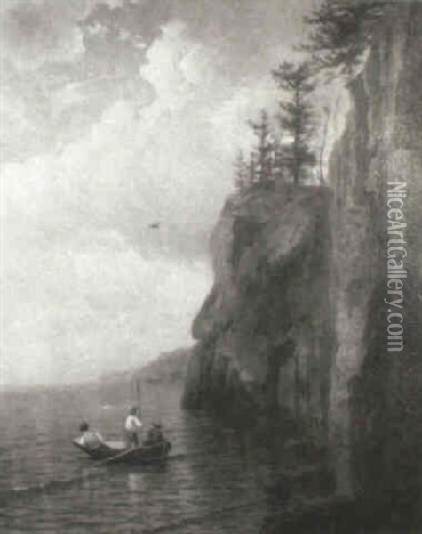 Three Boys In Small Boat Near A Cliff Shore Oil Painting - Frank Knox Morton Rehn