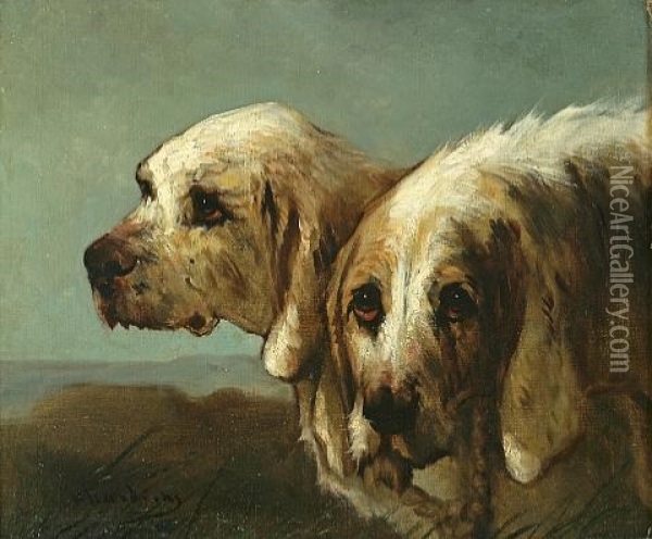 French Hunting Hounds (pair) Oil Painting - Jules Chardigny