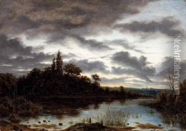 Abendstimmung Am Fluss Oil Painting - Schleich Eduard I & Bach Alois